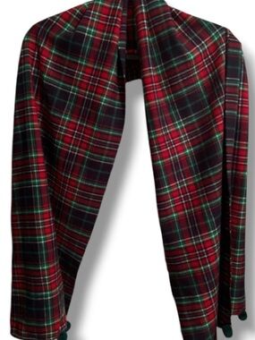Louisa Perini Women’s Scarf Red Green Tartan Plaid Scarf Pom Pom Detail Holiday
